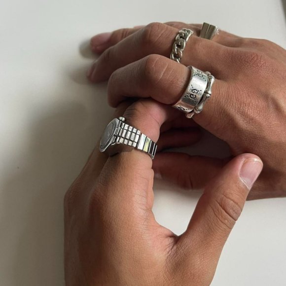 Y2K 2000s Vintage Retro Silver Tone Watch Ring with Round Face - Picture 6 of 7